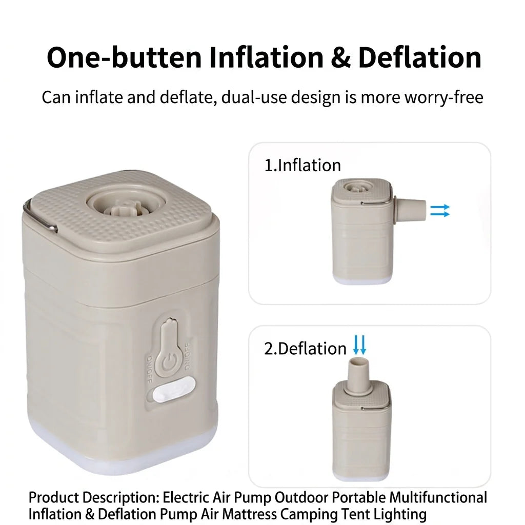 Mini Electric Inflatable Pump 3-in-1 with Lights Wireless Air Compressor for Inflate & Deflate Camping Hiking Equipment