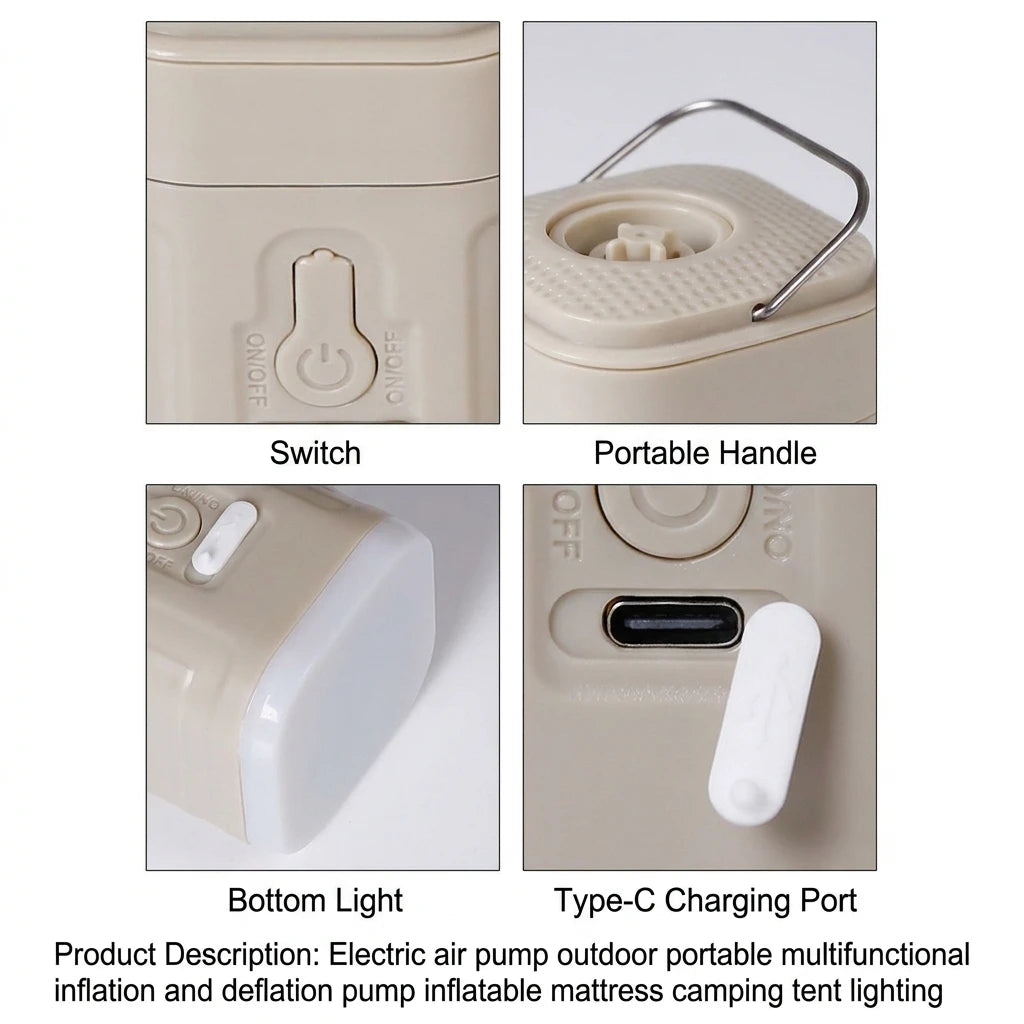 Mini Electric Inflatable Pump 3-in-1 with Lights Wireless Air Compressor for Inflate & Deflate Camping Hiking Equipment